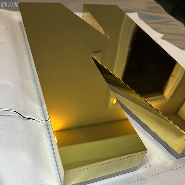 Titanium Gold Mirror Polished Stainless Steel Back Light Led Sign Company Building Logo Business Signage