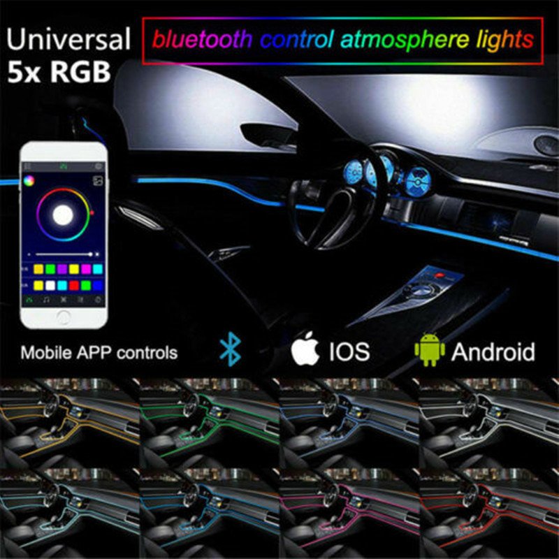 Yosovlamp 5M 6M 8M RGB Car Fiber Optic Atmosphere Lamps App Remote Control Car Ambient Lamp EL CCFL Decorative LED Strip
