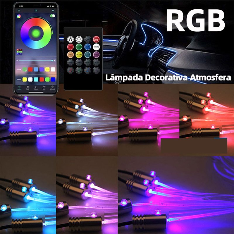 Yosovlamp 5M 6M 8M RGB Car Fiber Optic Atmosphere Lamps App Remote Control Car Ambient Lamp EL CCFL Decorative LED Strip