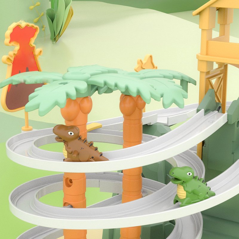 Battery-Operated Racing Dinosaur Rail Car Slot Toys Kids' Educational Train Toy Stair Climbing Sliding Track Perfect Gift Boys