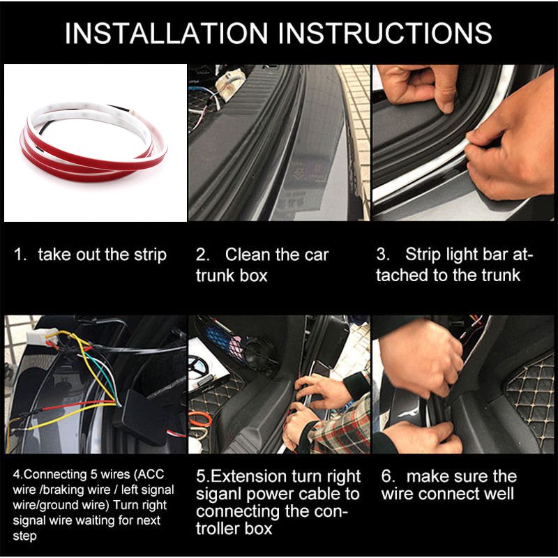 Car Rear Trunk Tail Light 120cm Colorful Dynamic Reverse Warning LED Strip 12v Auto Additional Brake Follow Turn Signal Lamp