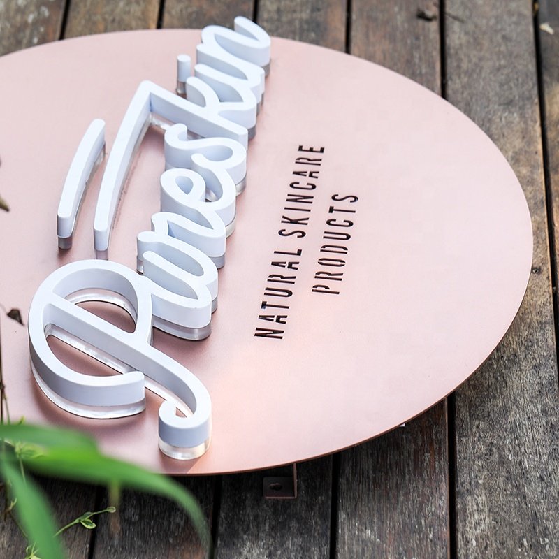 SP Factory Custom 3D Led Sign Round Backboard Stainless Steel Alphabet Letter Signs Metal Light Led Outdoor Letters Logo Signage