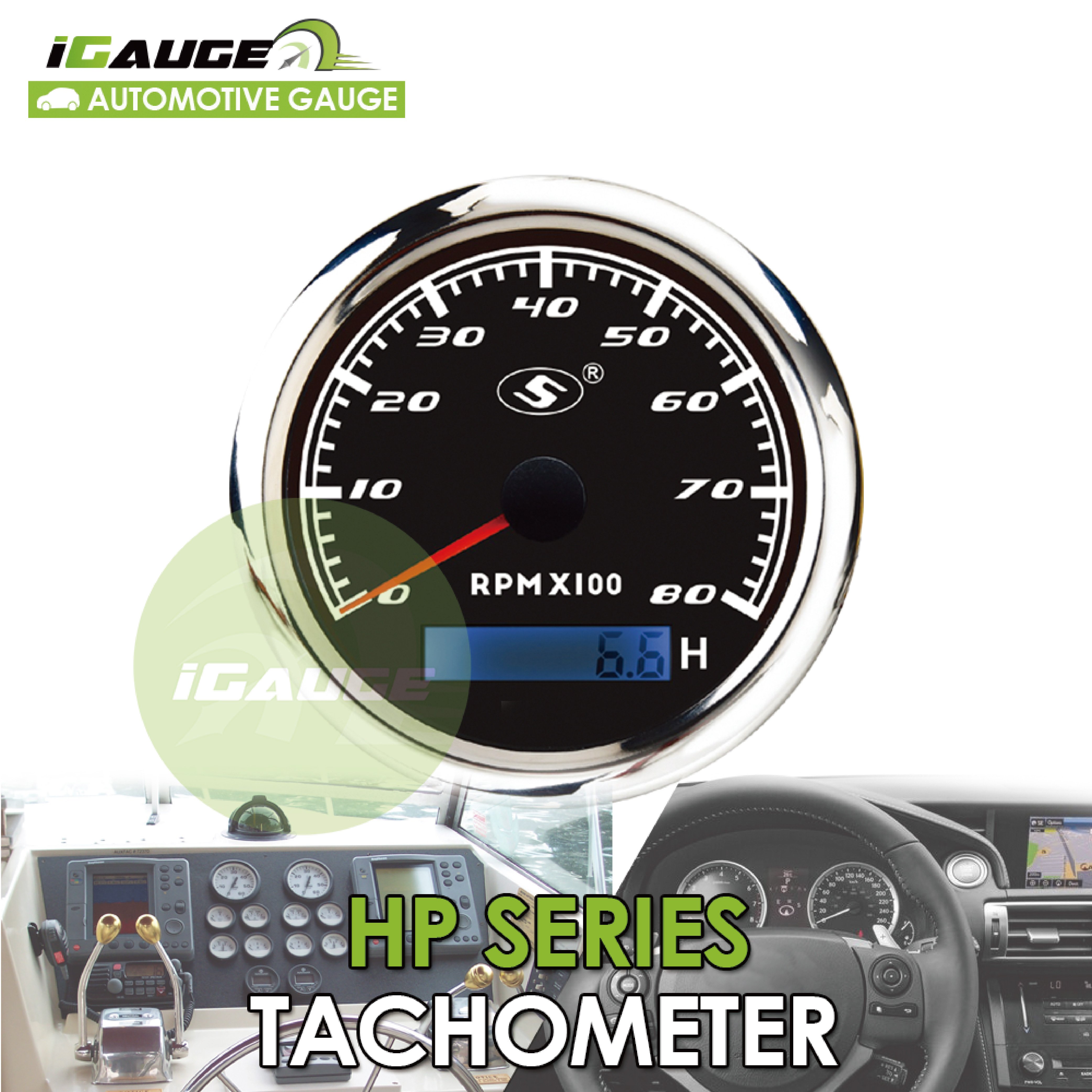 85mm Electrical 8000 RPM Black Face White LED Digital Hour Meter Display Needle Heavy Truck Bus Agricultural Machine Tachometer