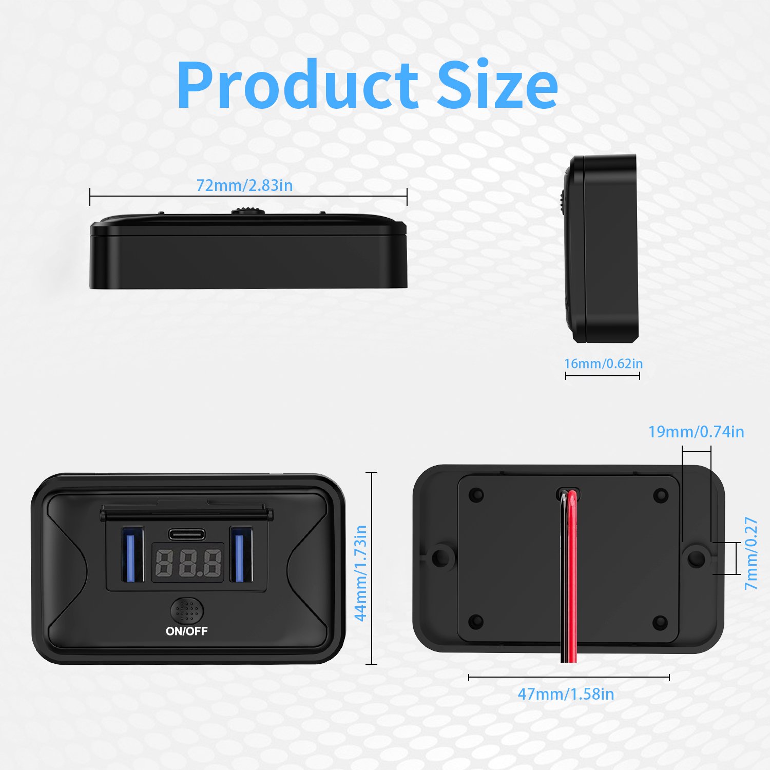 Hot 72W Dual PD+QC3.0 RV USB Wall Outlet Car Charger ON-OFF Button PC Material 12-24V Monitoring Cars Bus Boat Golf Motorcycle