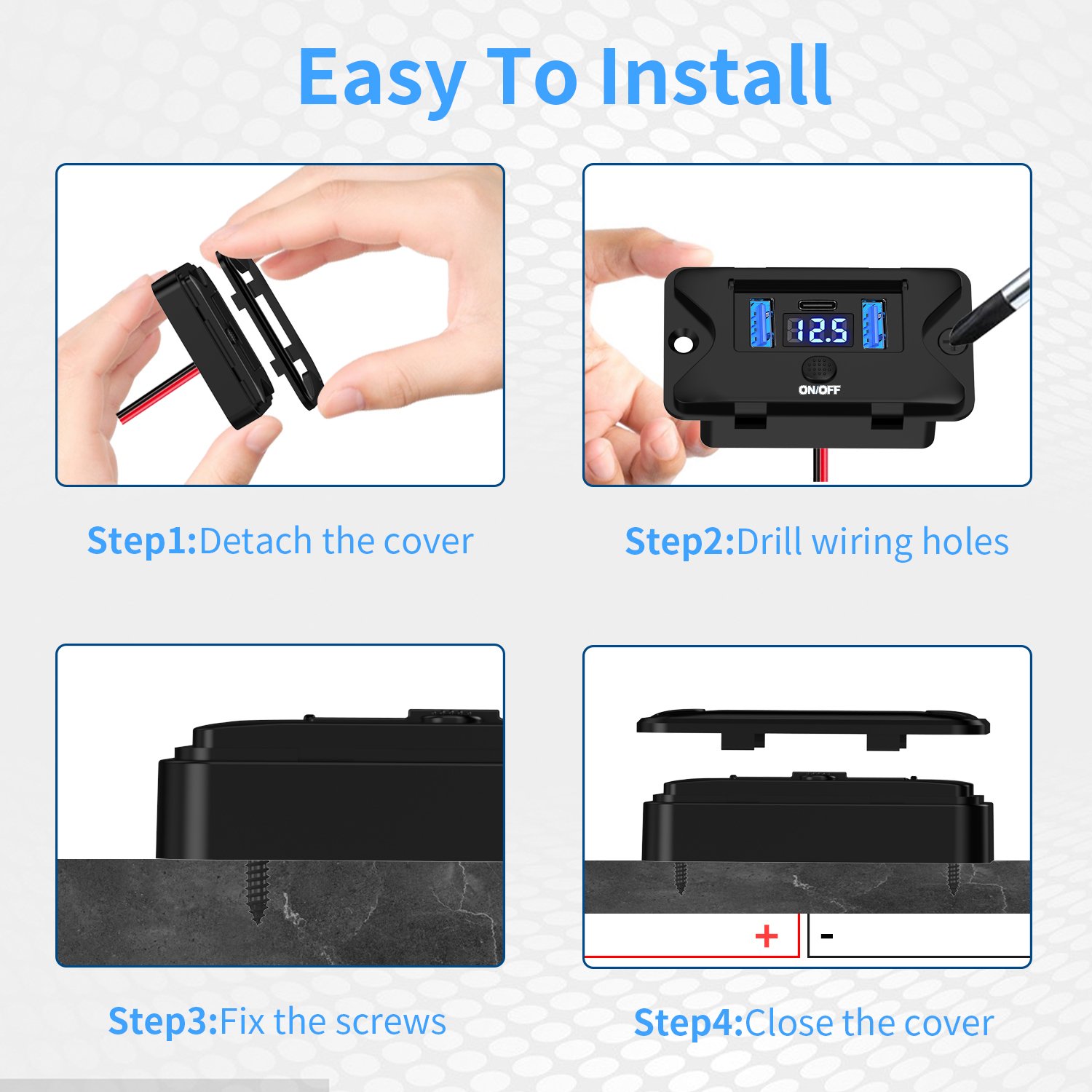 Hot 72W Dual PD+QC3.0 RV USB Wall Outlet Car Charger ON-OFF Button PC Material 12-24V Monitoring Cars Bus Boat Golf Motorcycle
