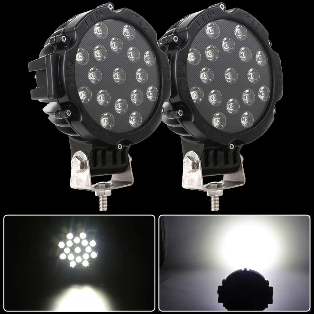Led off Road Light Bar 7" 51w 5100LM Black Round Spot Light Pod Fog Driving Roof Bar Bumper for Jeep,SUV Truck, Hunters