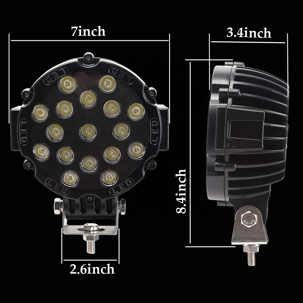 Led off Road Light Bar 7" 51w 5100LM Black Round Spot Light Pod Fog Driving Roof Bar Bumper for Jeep,SUV Truck, Hunters