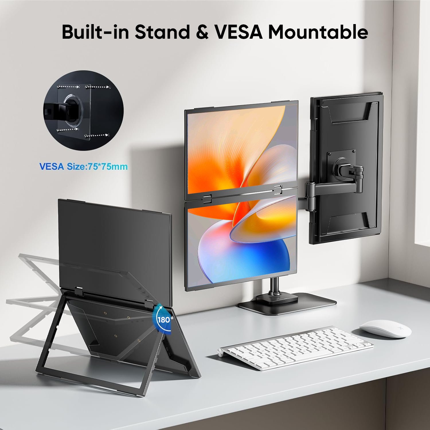 SIBOLAN 18.5 Inch Laptop Screen Extender 100%sRGB 100Hz Triple Monitor System Black 90°/180°Rotation No Driver Needed