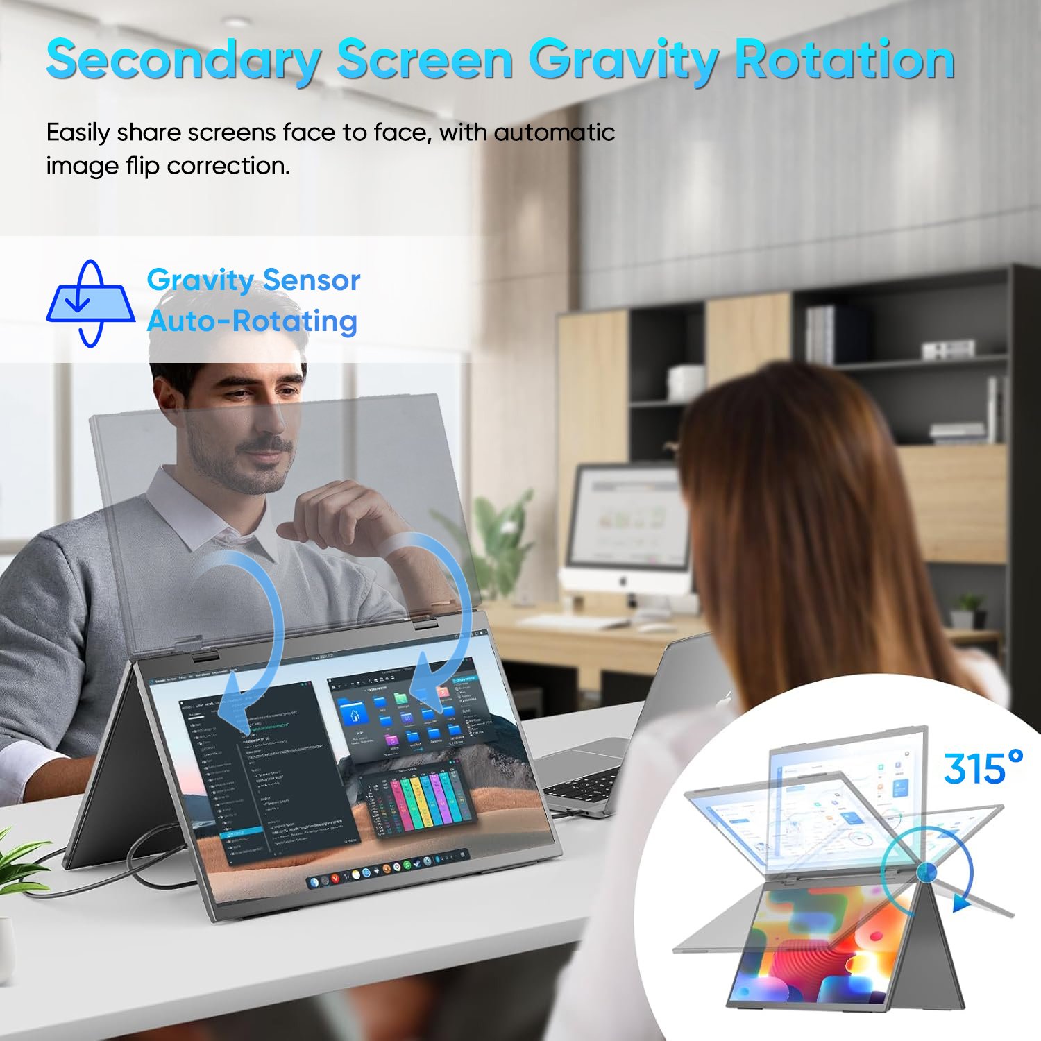 SIBOLAN 18.5 Inch Laptop Screen Extender 100%sRGB 100Hz Triple Monitor System Black 90°/180°Rotation No Driver Needed