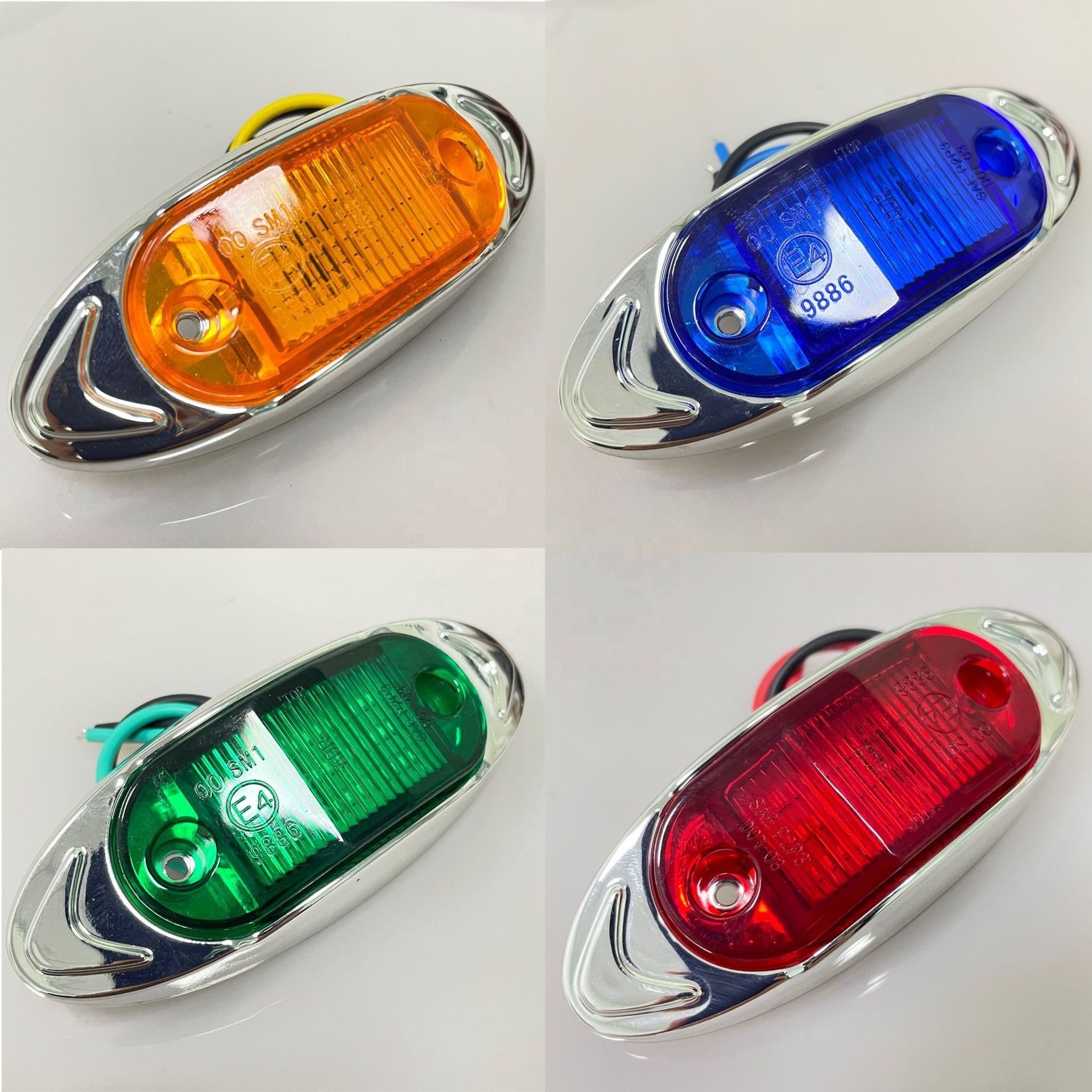 Chrome Truck Side Marker Light 12-24V LED Side Clearance Signal Lights Marker Lamp With Chrome Bracket Rate IP67