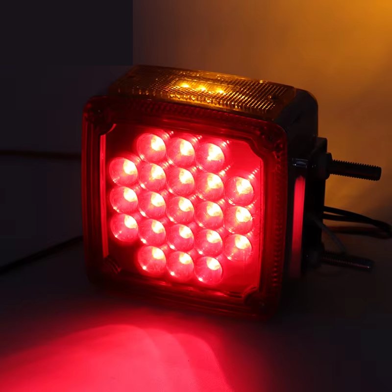 Good Quality Amber Red Color 12v 45 Leds Double Face Pedestal Light Square Side Marker With Turn Signal Lamp for American Trucks