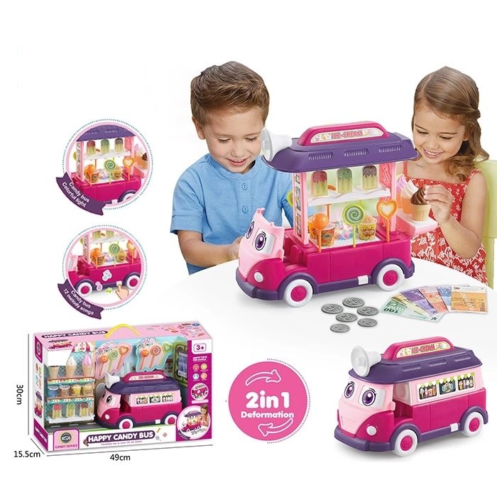 2 in 1 Funny Children Simulation Kitchen Accessories Pretend Play Ice Cream Happy Candy Bus for Kids Pretend Playing