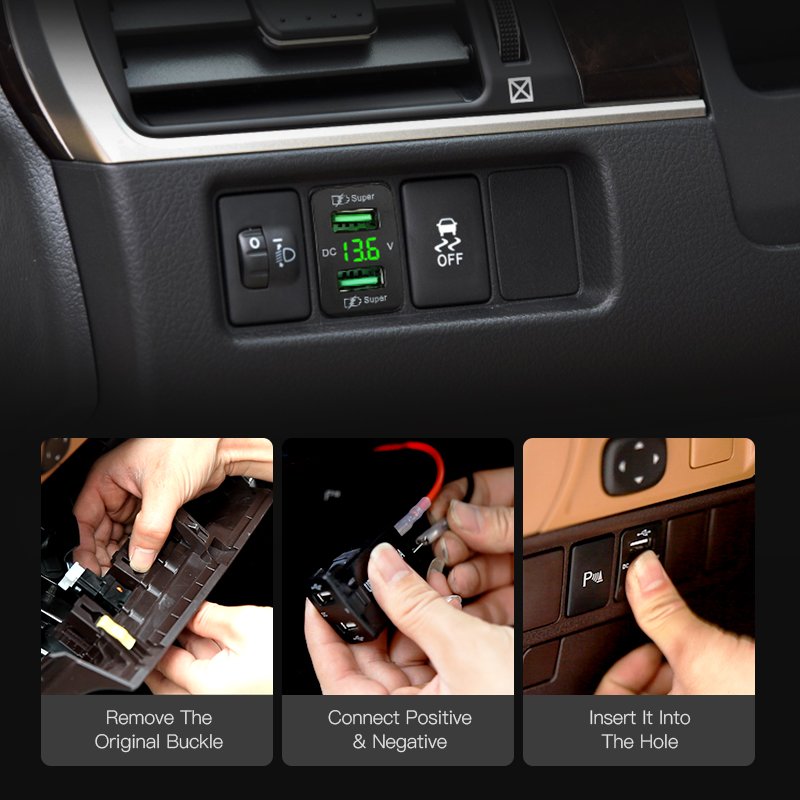 12V Toyota Camry Cross Bus Fast Charging 45W 12V Usb Socket Usb Type C Cell Phone Car Charger