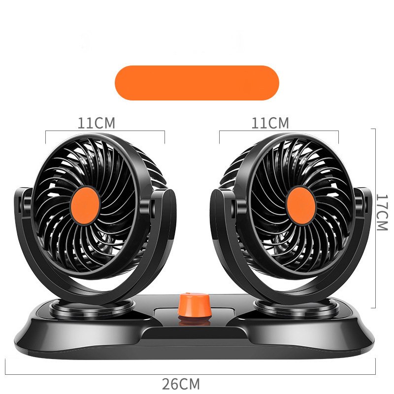Portable Double-head Vehicle-mounted Electric Fan 12V/24V Automobile Fan General Electric Fan for Van Black Steel Zhejiang