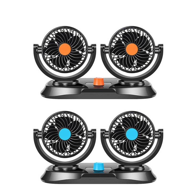 Portable Double-head Vehicle-mounted Electric Fan 12V/24V Automobile Fan General Electric Fan for Van Black Steel Zhejiang