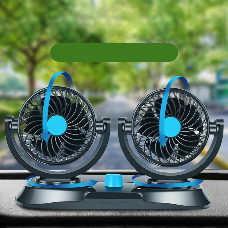 Portable Double-head Vehicle-mounted Electric Fan 12V/24V Automobile Fan General Electric Fan for Van Black Steel Zhejiang
