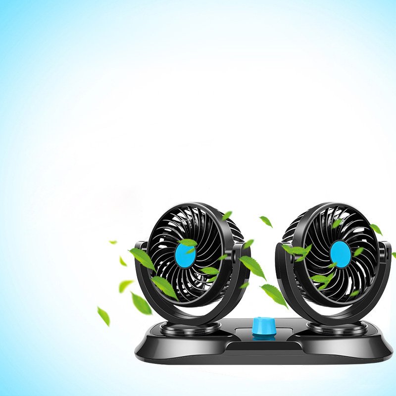 Portable Double-head Vehicle-mounted Electric Fan 12V/24V Automobile Fan General Electric Fan for Van Black Steel Zhejiang