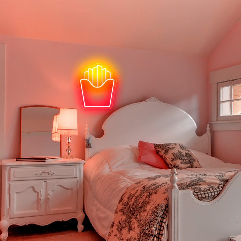Fries Neon Sign Fries LED Light French Fries LED Neon Art Wall Kitchen Wall Decor Fast Food Restaurant Signs Business LED Light