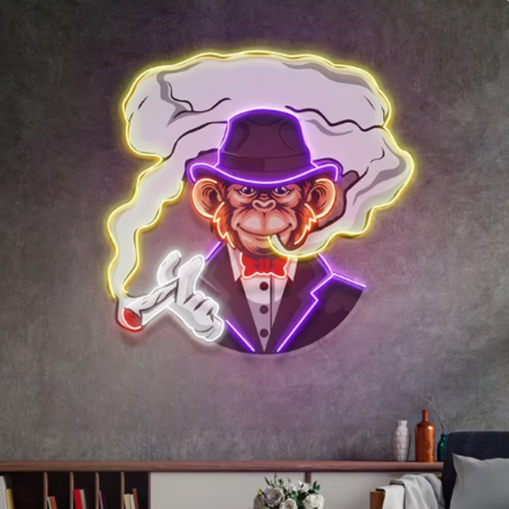 Stylish Wholesale Price Led Neon Sign UV Print Monkey Neon Light up Sign Idea Wall Lighting Decoration Neon Light for Wall Decor