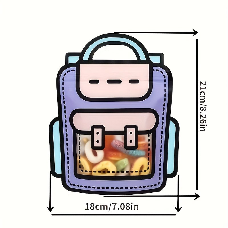 Holiday Party Favor Cartoon Printing Packaging Food Gift Portable Goodies Backpack Shaped Candy Snack Bag With Clear Window