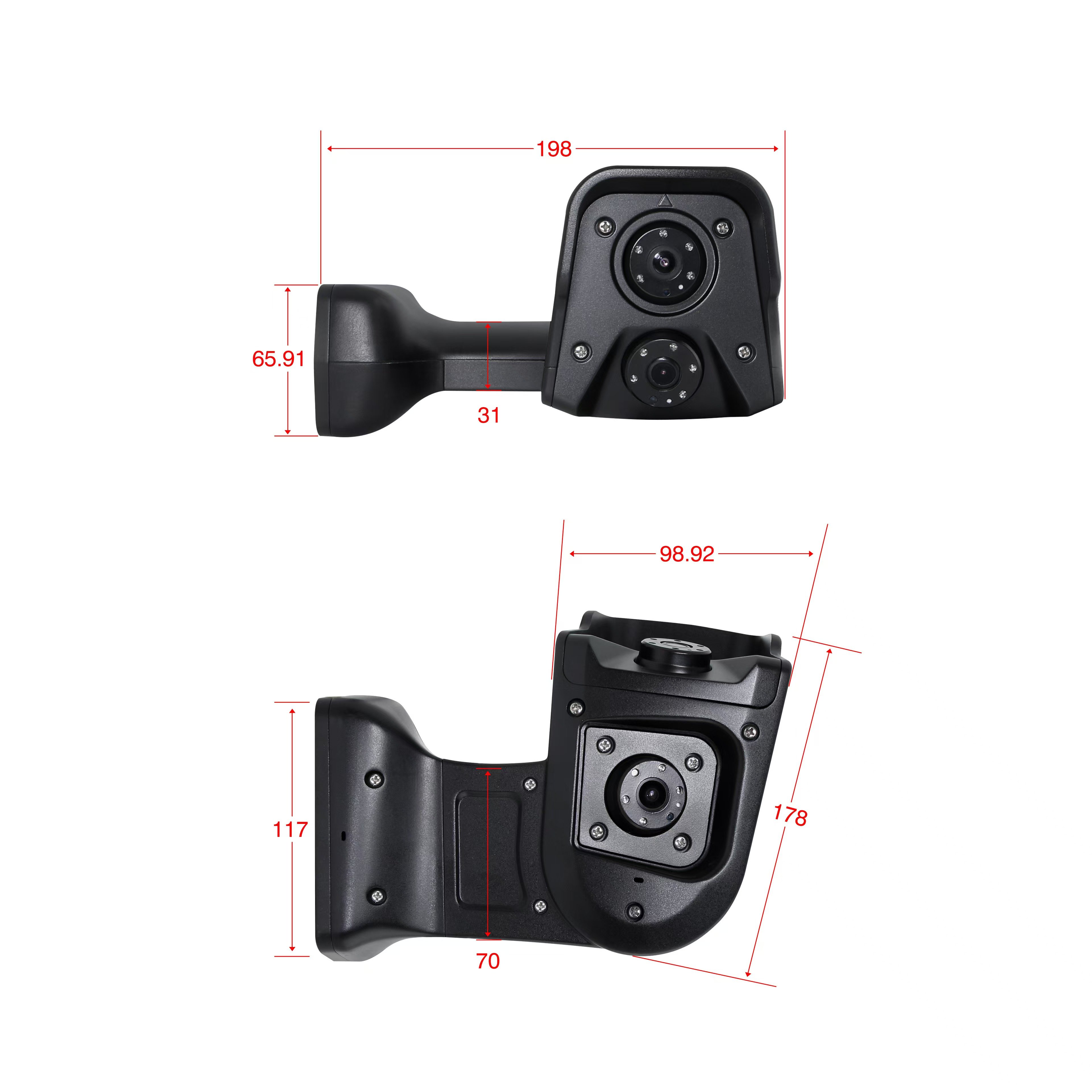 Truck Side Mirror Camera Bus Rear View Short Arm Camera 1080P AHD Dual Lens Vehicle Camera