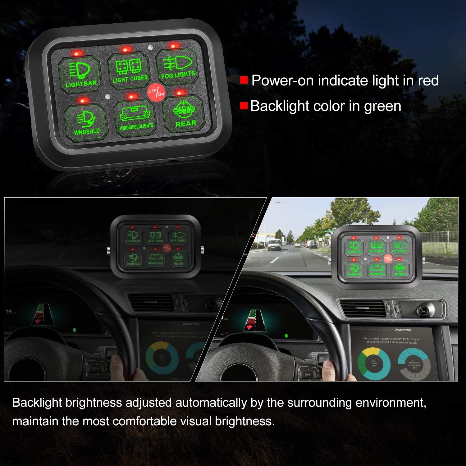 12V Car Switch Panel 6 Gang Universal Circuit Control Box Relay System Automatic Dimmable Ford Ranger Switch Panel for Truck