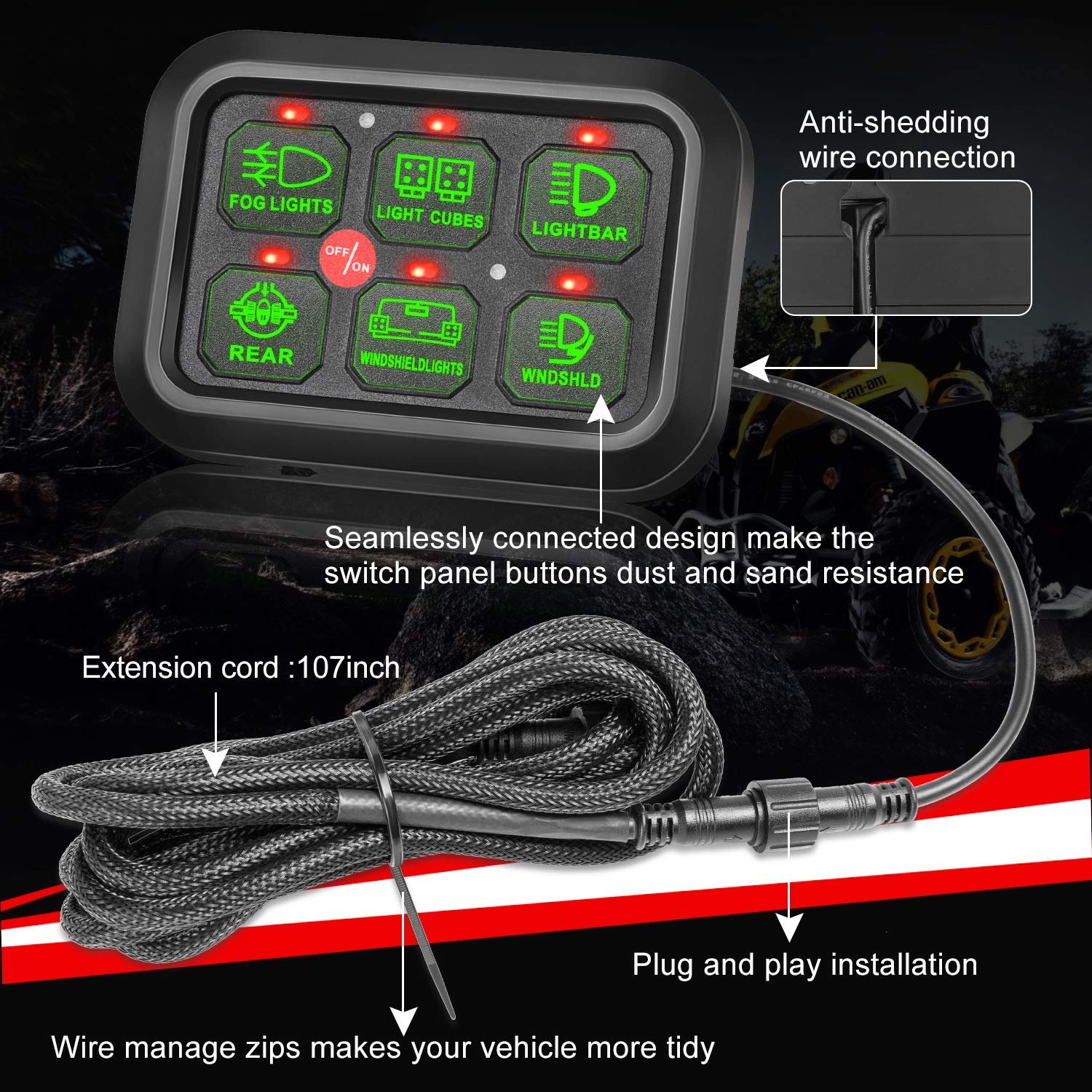 12V Car Switch Panel 6 Gang Universal Circuit Control Box Relay System Automatic Dimmable Ford Ranger Switch Panel for Truck
