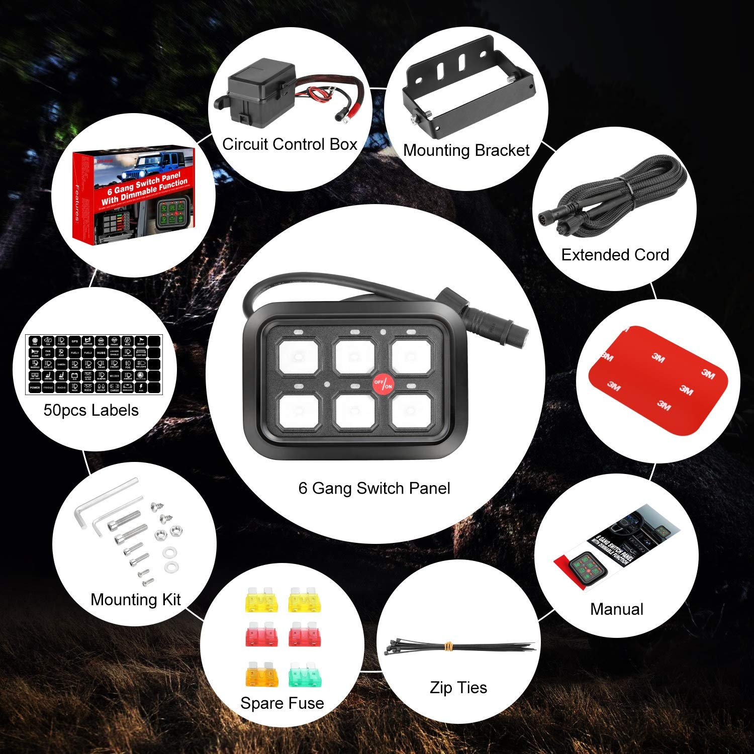 12V Car Switch Panel 6 Gang Universal Circuit Control Box Relay System Automatic Dimmable Ford Ranger Switch Panel for Truck