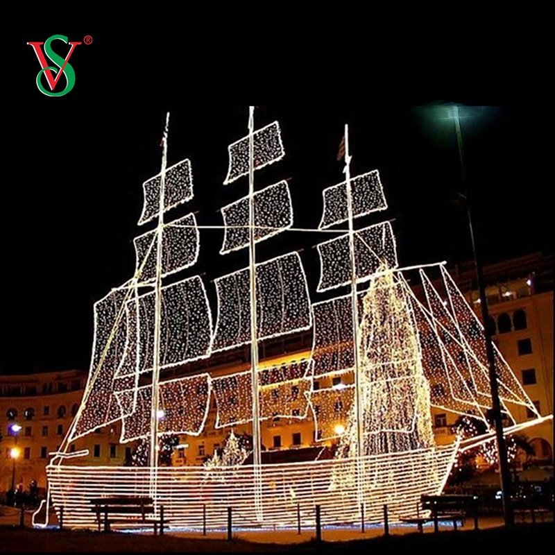 LED 3D Ship Boat Vessel Bus Train Car Motif Light for Outdoor Christmas Festival Decoration