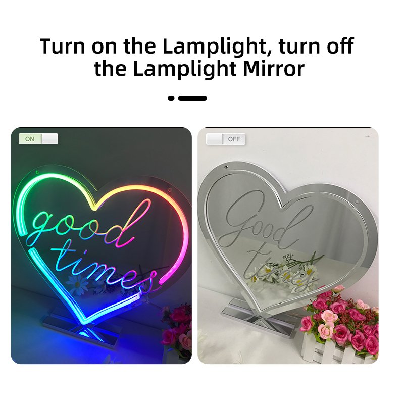 Dropshipping Mirror With Led Light Wall Mounted Dreamcolor Neon Mirror for Bedroom Wedding Decor Neon Lights