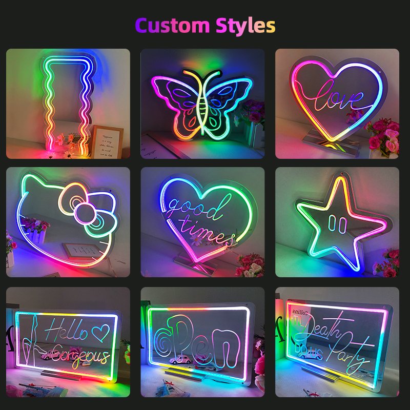 Dropshipping Mirror With Led Light Wall Mounted Dreamcolor Neon Mirror for Bedroom Wedding Decor Neon Lights