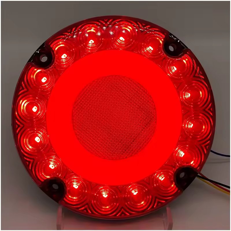 Red Amber 7 Inch Signal Lamp for School Bus Transit Vehicle Strobe LED Round Flash Turn Tail Stop Rear Brake Light with DRL Ring