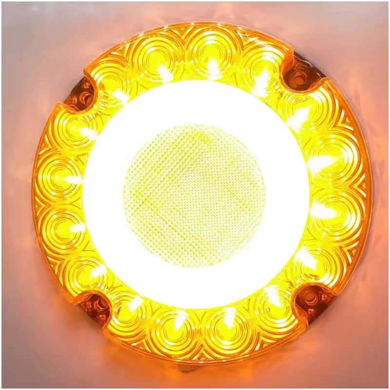 Red Amber 7 Inch Signal Lamp for School Bus Transit Vehicle Strobe LED Round Flash Turn Tail Stop Rear Brake Light with DRL Ring