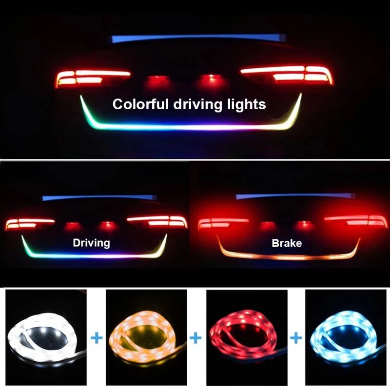 Yosovlamp 1.2M 1.5M Car Flowing Led Flexible Strip 120cm Colorful Truck Led Tail Light Stripes RGB Rear Brake Turn Signal Light