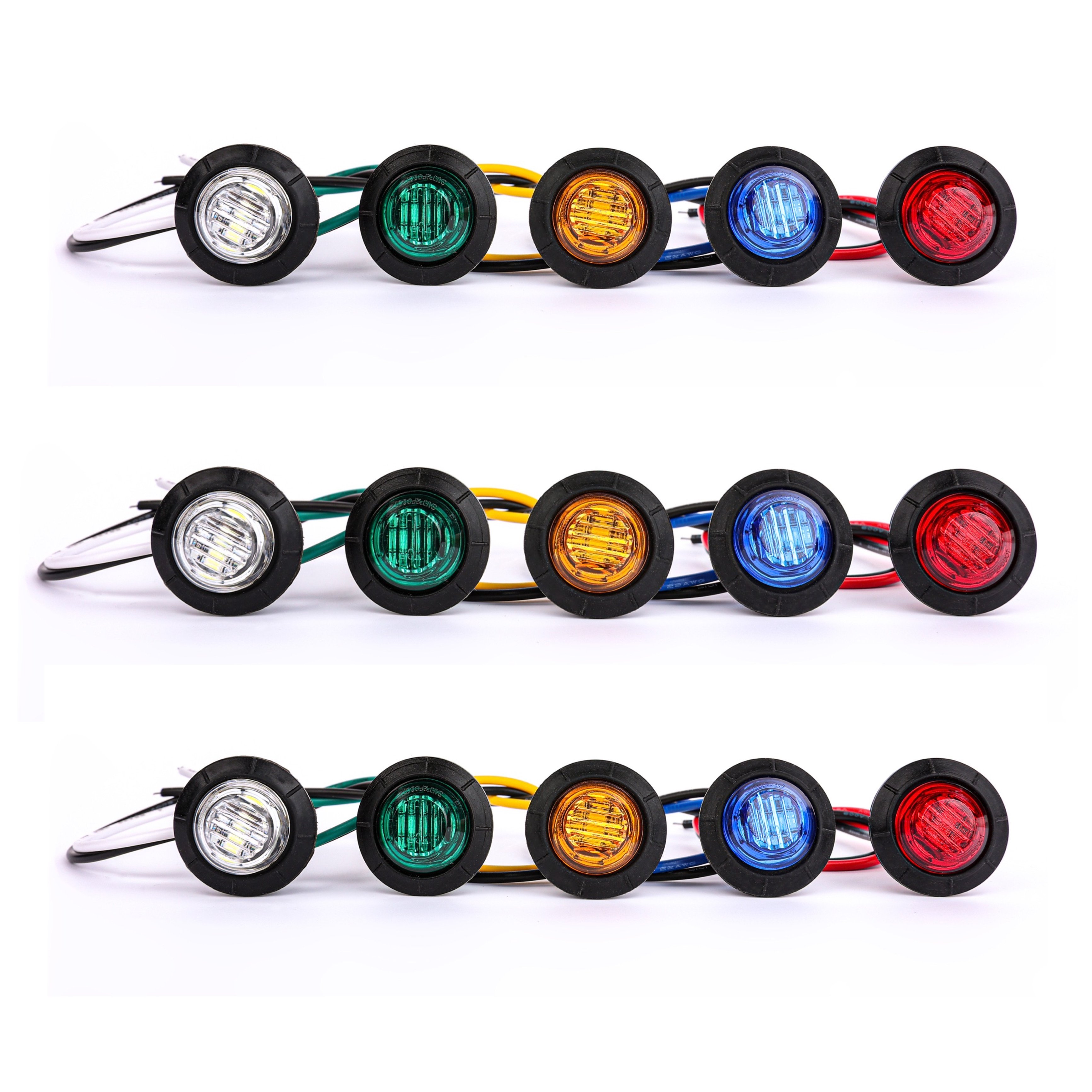 3/4" Round LED Bullet Marker Lights Front Rear Side Marker 3LED Turn Warn Light Trailer Van Truck Side Signal Light