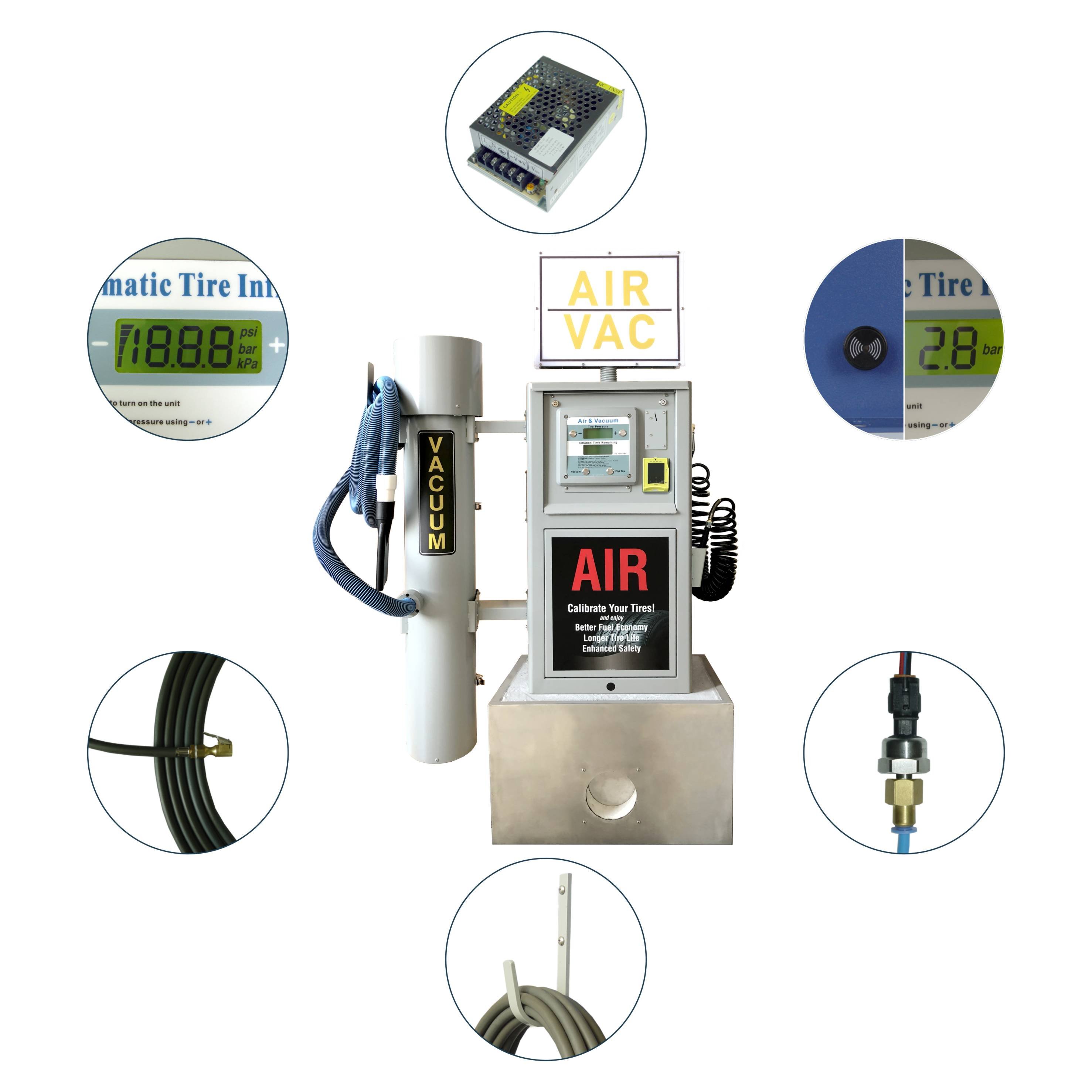 Vacuum Cleaner for Car Air Vending Machine Gas Station Used Air Pumps Compressors Tyre Gauge Coin Operated Digital Tire Inflator