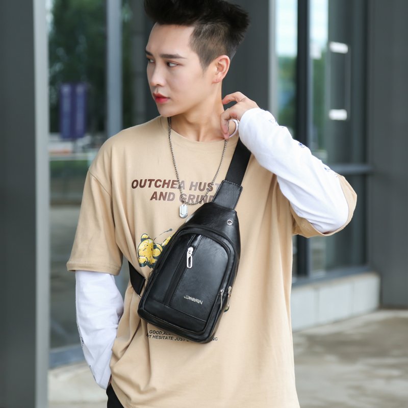Men's chest bag PU leather crossbody bag Mobile wallet Outdoor sports sling bag Waterproof waist pack