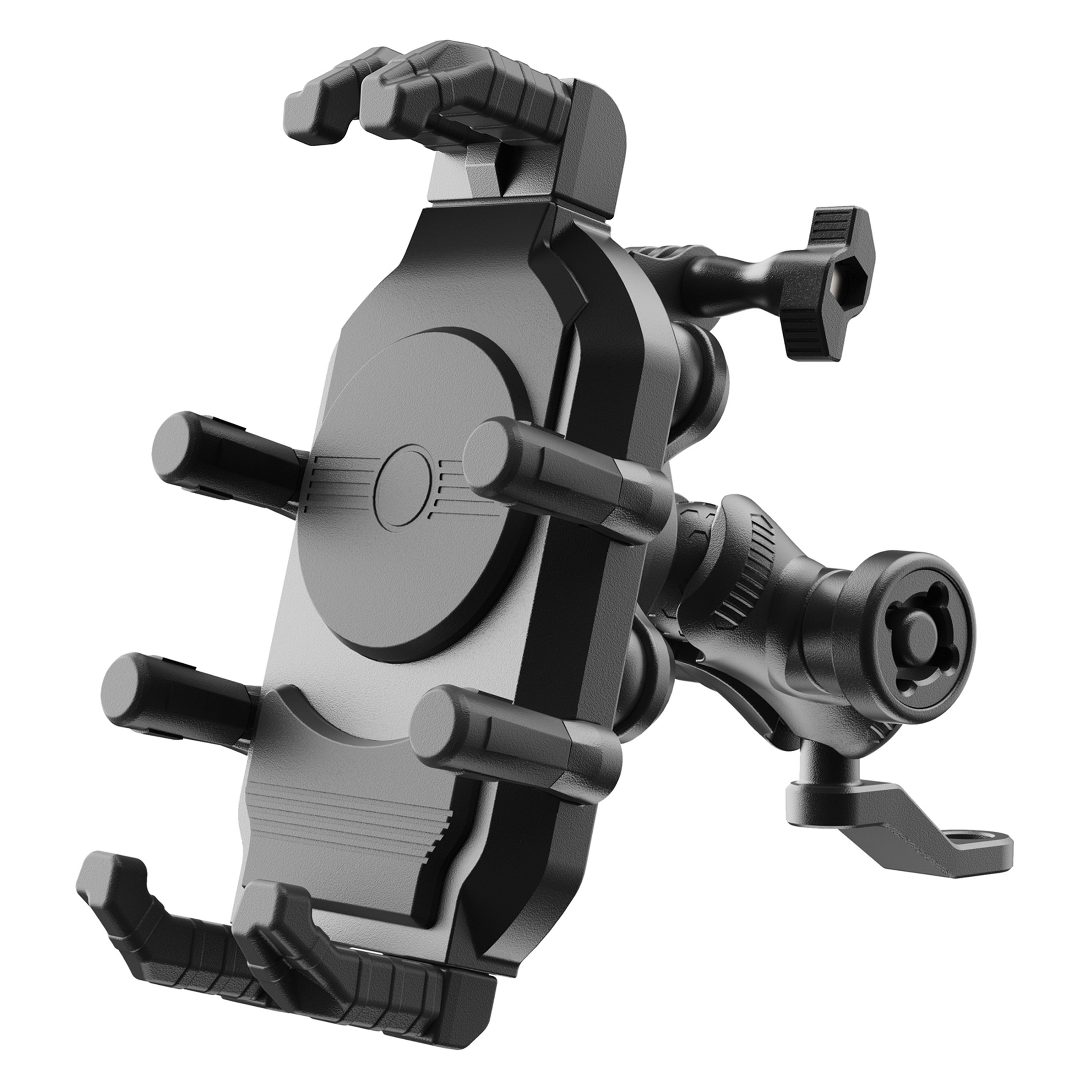 Anti-theft motorcycle phone mount with vibration damper action camera base