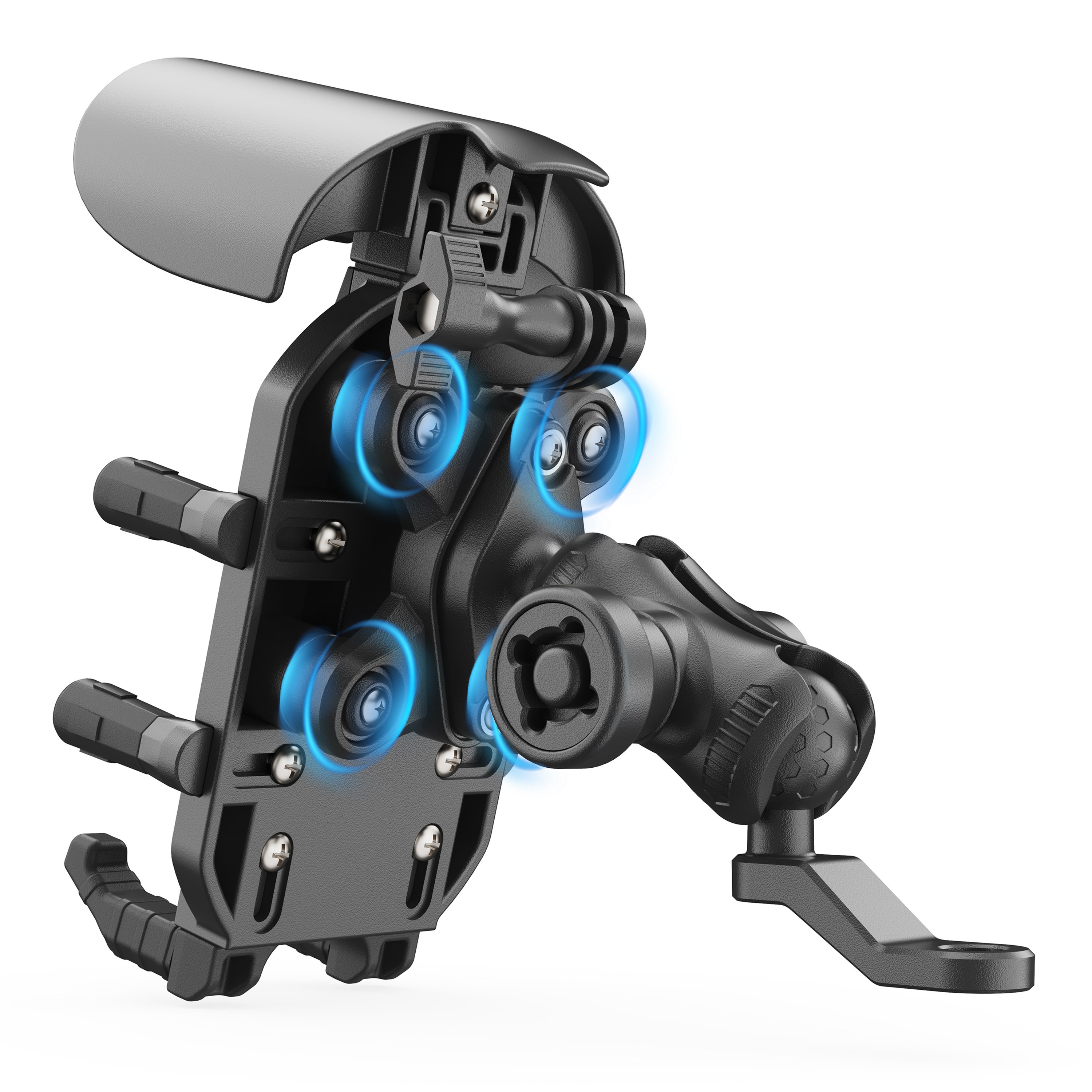 Anti-theft motorcycle phone mount with vibration damper action camera base