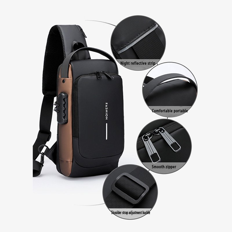 2024 Best Selling Cheap Leather Messenger Bag Anti-theft USB Satchel bag Motorcycle Mens Chest Bag