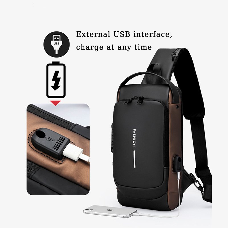 2024 Best Selling Cheap Leather Messenger Bag Anti-theft USB Satchel bag Motorcycle Mens Chest Bag