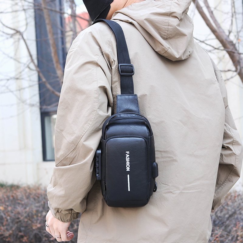 2024 new polyurethane waterproof chest bag password lock anti-theft men's riding bag outdoor crossbodybag Fanny pack