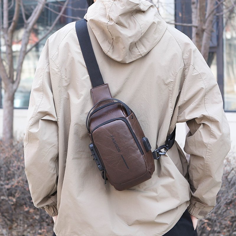 2024 new polyurethane waterproof chest bag password lock anti-theft men's riding bag outdoor crossbodybag Fanny pack