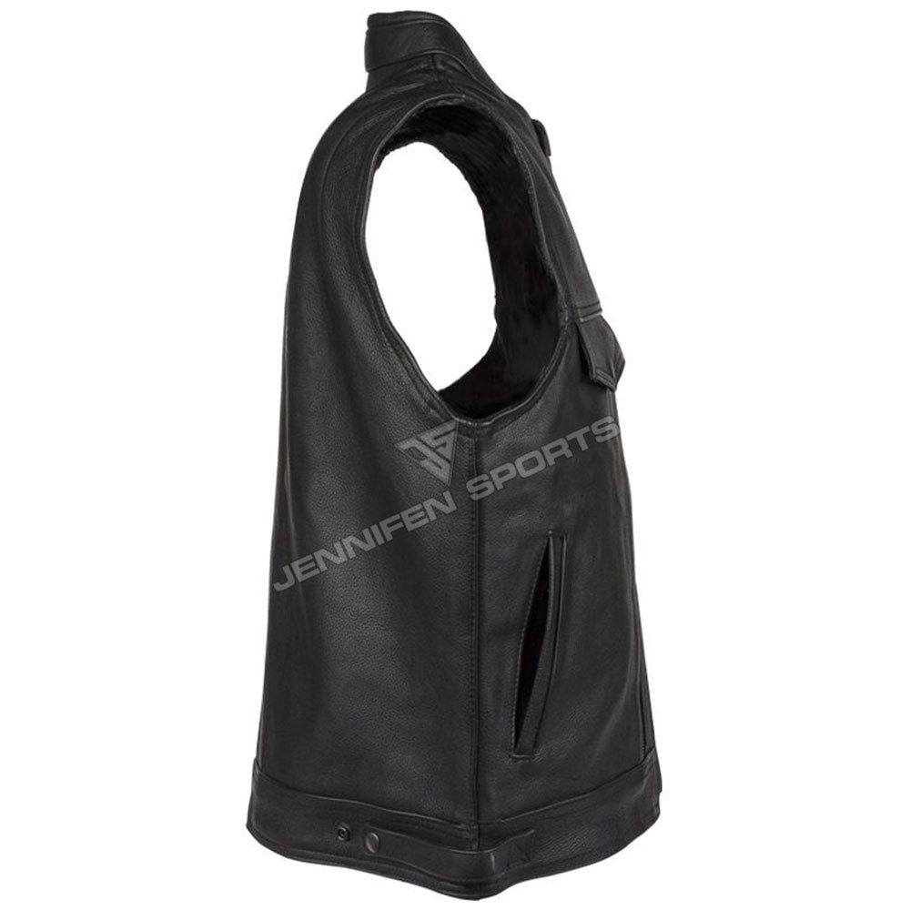 Motorcycle Leather Vest For Biker On Front Pockets&Zip Closing Also Satin Lining Used Inside Of The Vest