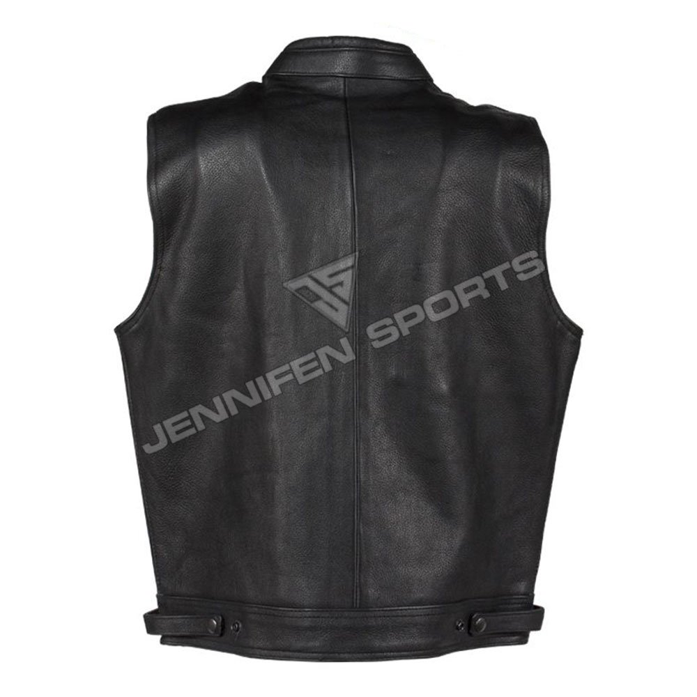Motorcycle Leather Vest For Biker On Front Pockets&Zip Closing Also Satin Lining Used Inside Of The Vest