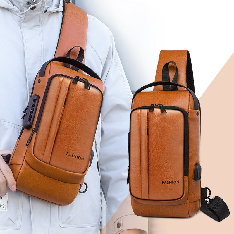 Custom Logo Motorcycle Chest Bag Password Lock Anti-Theft USB Port Fashion Fanny Pack Crossbody Bag Men