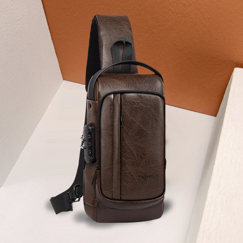 Custom Logo Motorcycle Chest Bag Password Lock Anti-Theft USB Port Fashion Fanny Pack Crossbody Bag Men