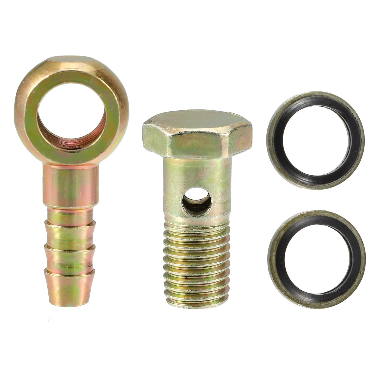 Banjo Hose Barb Bolt Fittings Bronze Tone for Motorcycle Car Durable Material