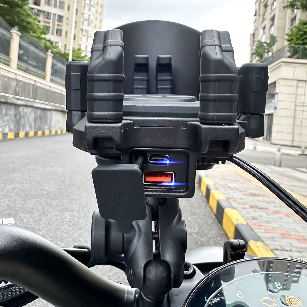 New motorcycle phone mount with wireless charger for 10V-24V motorcycle