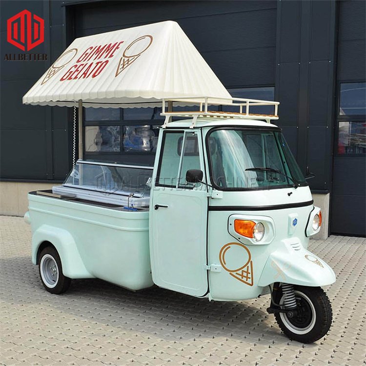 Outdoor Mobile Kitchen Tricycle Electric Food Truck Catering Ice Cream Truck Ape 50 Wheeler Price Ice Cream Hot Dog Food Cart